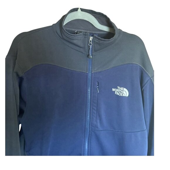 North Face Jacket Mens Full Zip Fleece TKA Stretch Lightweight Black Navy Large - Picture 2 of 13